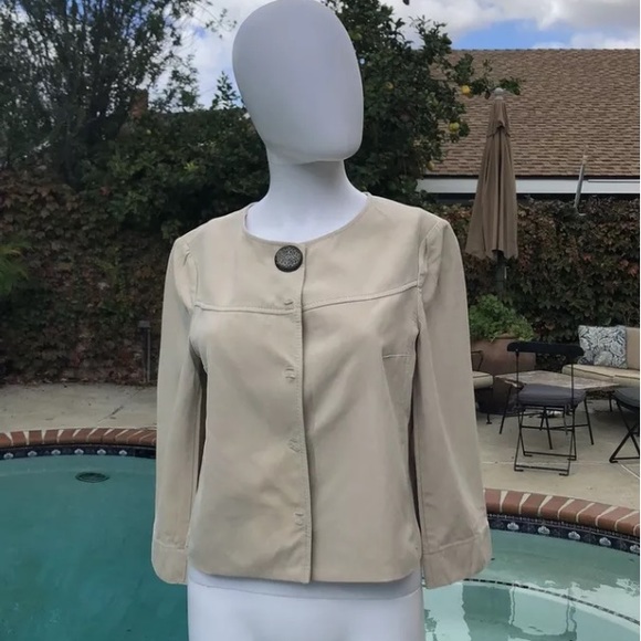 Vintage Elie Tahari Beige  SilkCrop Swing Blazer SzM - Picture 1 of 8